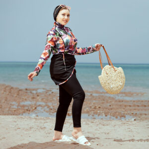 مايوه بوركيني مطبوع اللوان متعدده