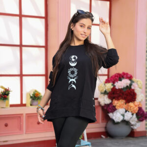 سويت شيرت اوفر سايز برقبه دائرية اسود