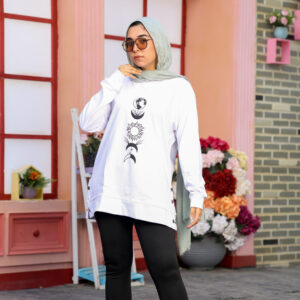 سويت شيرت اوفر سايز برقبه دائرية ابيض