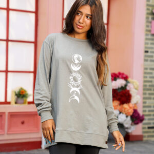 سويت شيرت اوفر سايز برقبه دائرية زيتوني