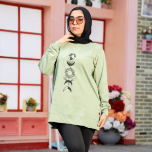 سويت شيرت اوفر سايز برقبه دائرية اخضر فاتح