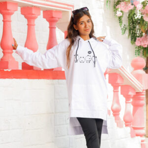 هودي اوفرسايز بكابيتشو و جيوب ابيض