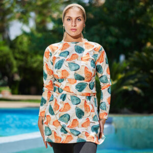 Burkini Swimsuit Multicolored black & Orange & beige 3pieces